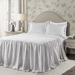 Lush Decor Ticking Stripe Bedspread Gray Vintage Chic Farmhouse Style Lightweight 3 Piece Set, Full