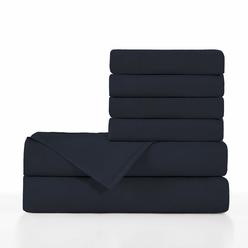 BASIC CHOICE Luxury Soft 2000 Series Bed Linen Set, Standard 100 by Oeko-Tex, Dark Blue, 6 Pieces, California King