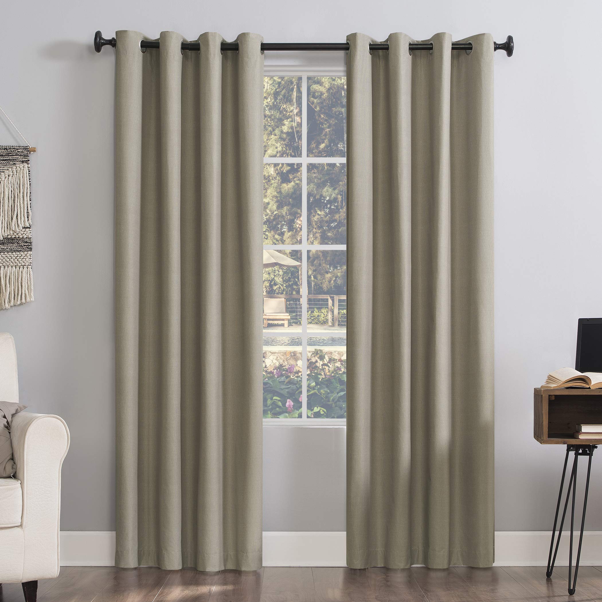 Sun Zero Columbia Thermal Insulated 100% Blackout Grommet Curtain Single Panel, 50" x 84", Linen Off-white