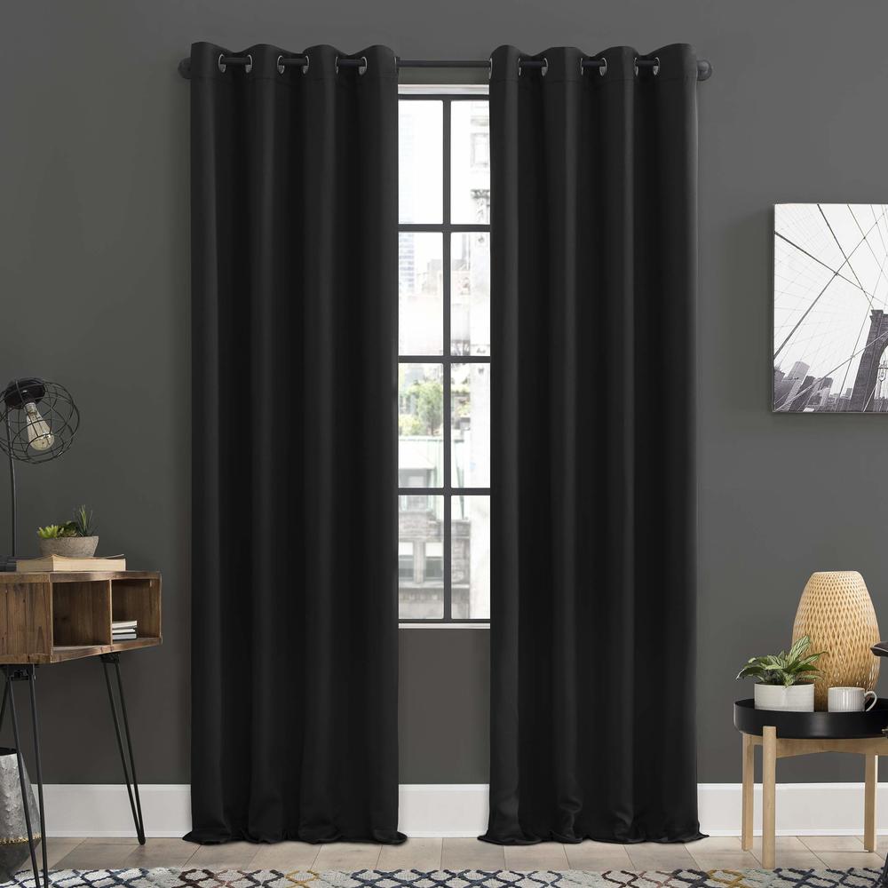 Sun Zero Soho 2-pack Blackout Energy Efficient Grommet Curtain Panel Pair, 54" x 84", Black