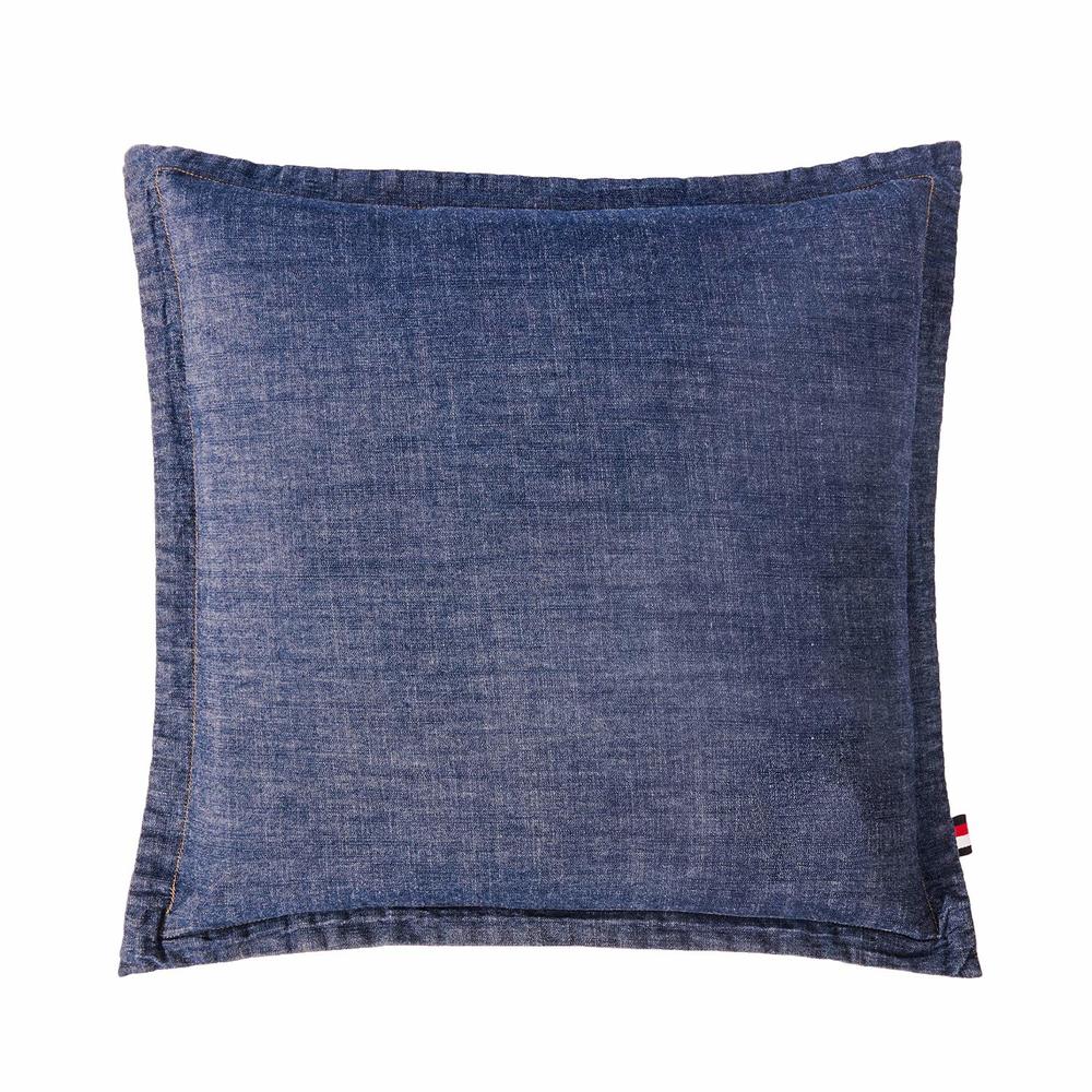 ELEGANT LIFE HOME 100% Cotton Washed Yarn Dyed Denim Euro Sham Cover 26'' x 26'' Throw Pillow Cover (1 pc, Dark Blue)