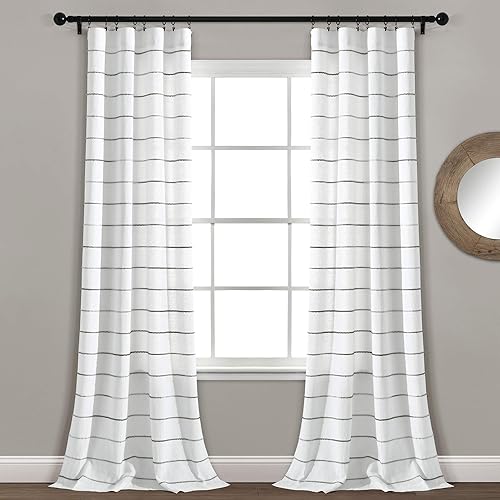 Lush Decor Ombre Stripe Yarn Dyed Cotton Window Curtains Panel Pair, 40" W x 95" L, Gray
