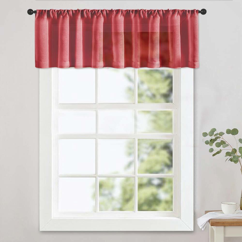 MRTREES Sheer Valances 54 x 16 inches Long Christmas Xmas Holiday Living Room Bedroom Valance Red Sheer Curtain Light Filtering 