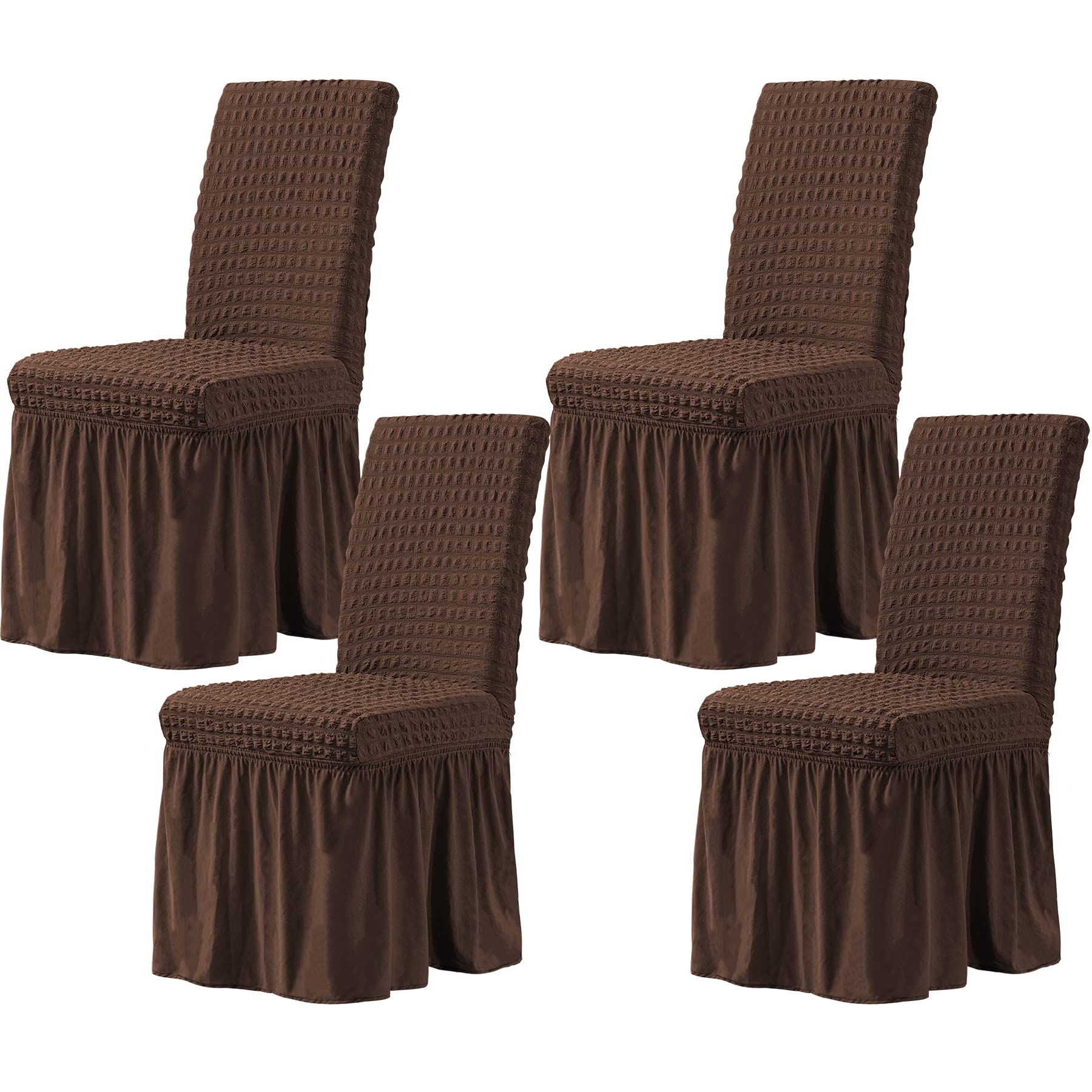 CHUN YI Dining Chair Covers Set of 4, Universal Stretch Dining Room Chair Covers with Skirt, Removable Parsons Chair Slipcover f
