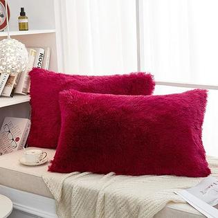 JAUXIO Long Faux Fur Soft Soild Decorative Pillowcase Oblong