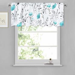 VERTKREA Curtains Flower Watercolor Window Drapes Teal Valance 52 × 18 Inches Flower and Leaves Rod Pocket Valances for Kitchen 