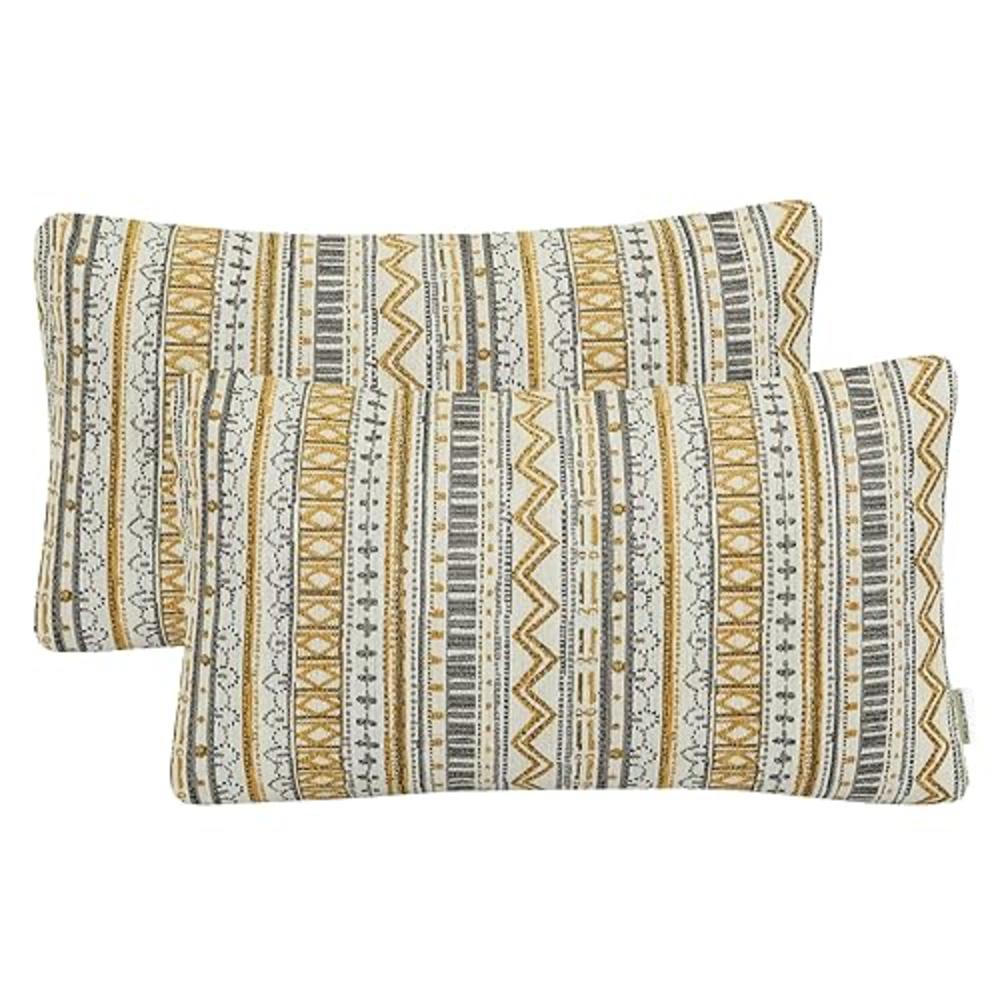 Mika Home Pack of 2 Rectangle Decorative Pillow Cases Throw Pillow Covers for Home Decoration, Bohemian Striped Geometric Patter