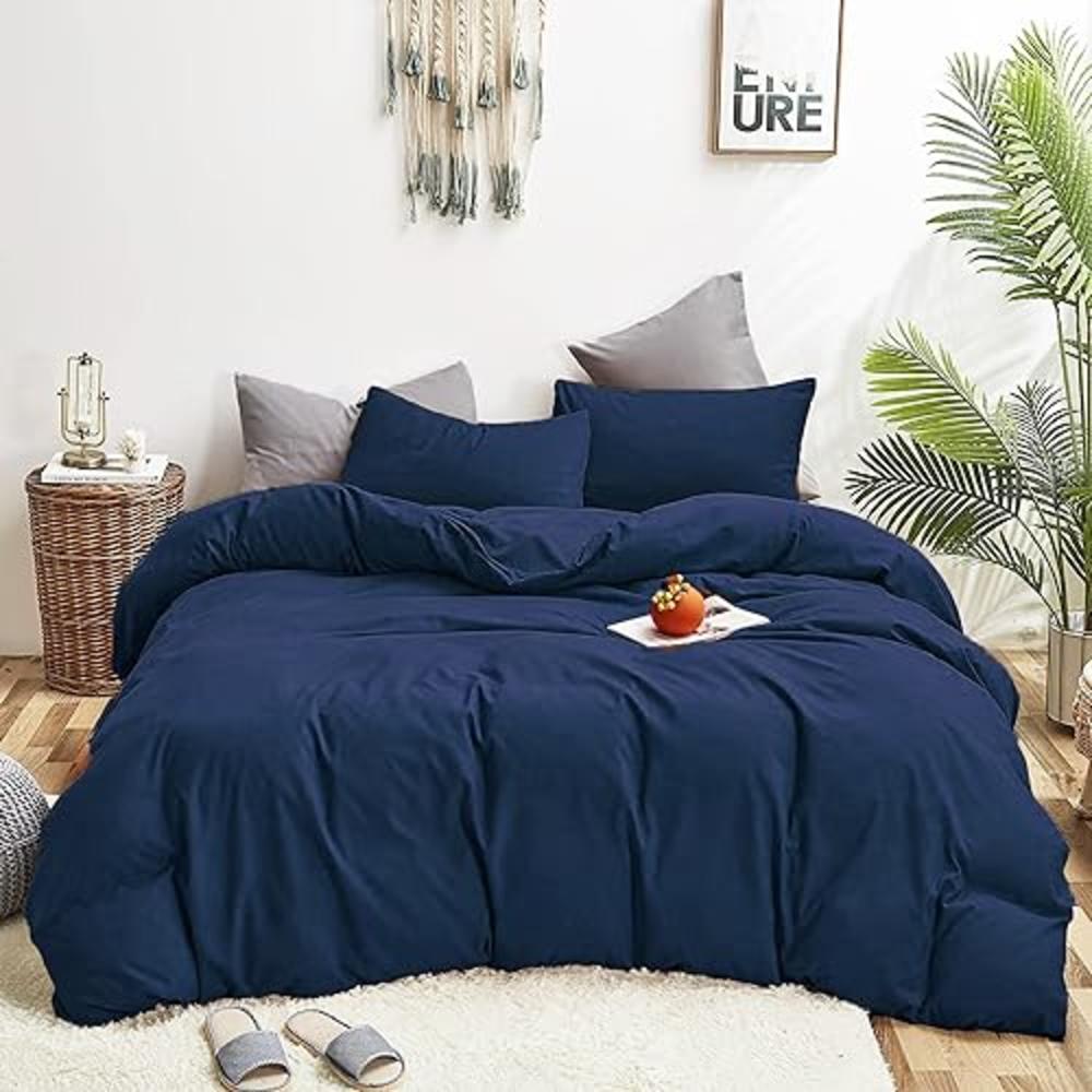 Wellboo Dark Blue Comforter Sets Queen Size Men Boys Navy Blue Bedding Comforters Women Solid Dark Color Minimalist Quilts Adult