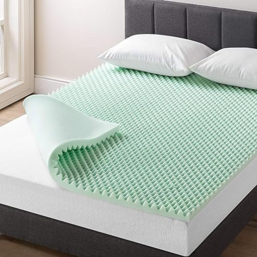 Best Price Mattress 2 Inch Egg Crate Memory Foam Mattress Topper with Calming Aloe Infusion, CertiPUR-US Certified, Queen,Green