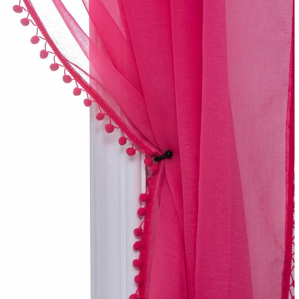 MISS SELECTEX Christmas Sheer Curtain Linen Look Pom Pom Tasseled Sheer Curtains - Rod Pocket Voile Semi-Sheer Curtains for Livi