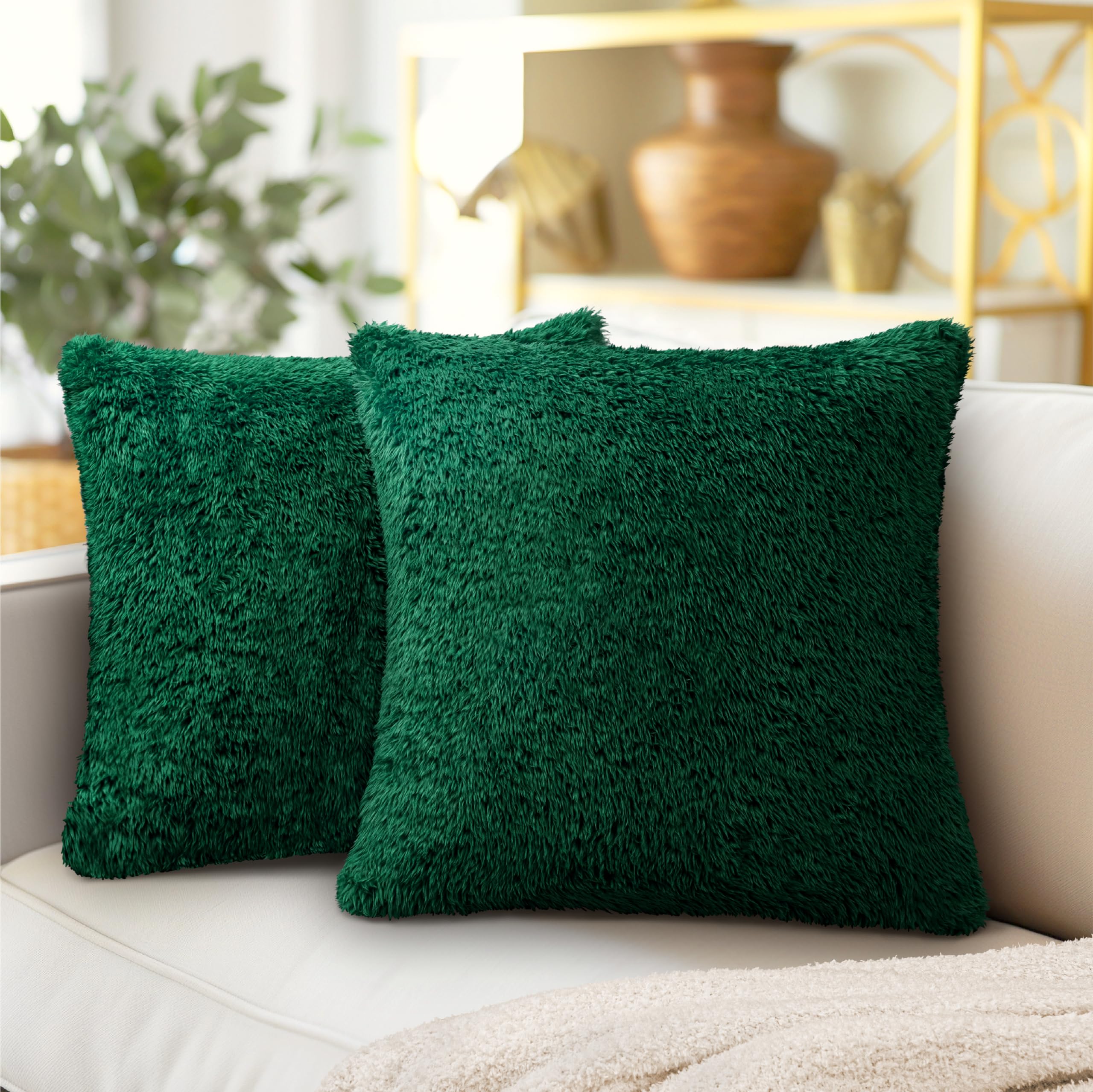 Pavilia PAVILIA Fluffy Emerald Green Throw Pillow Covers