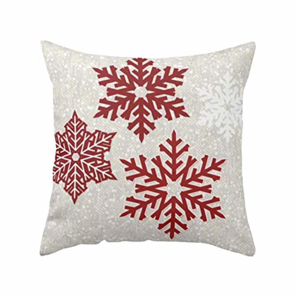 FJPT Christmas Throw Pillow Cover Xmas Red Snowflakes Decorative Pillow Case for Home Decor Square Cushion Pillowcase