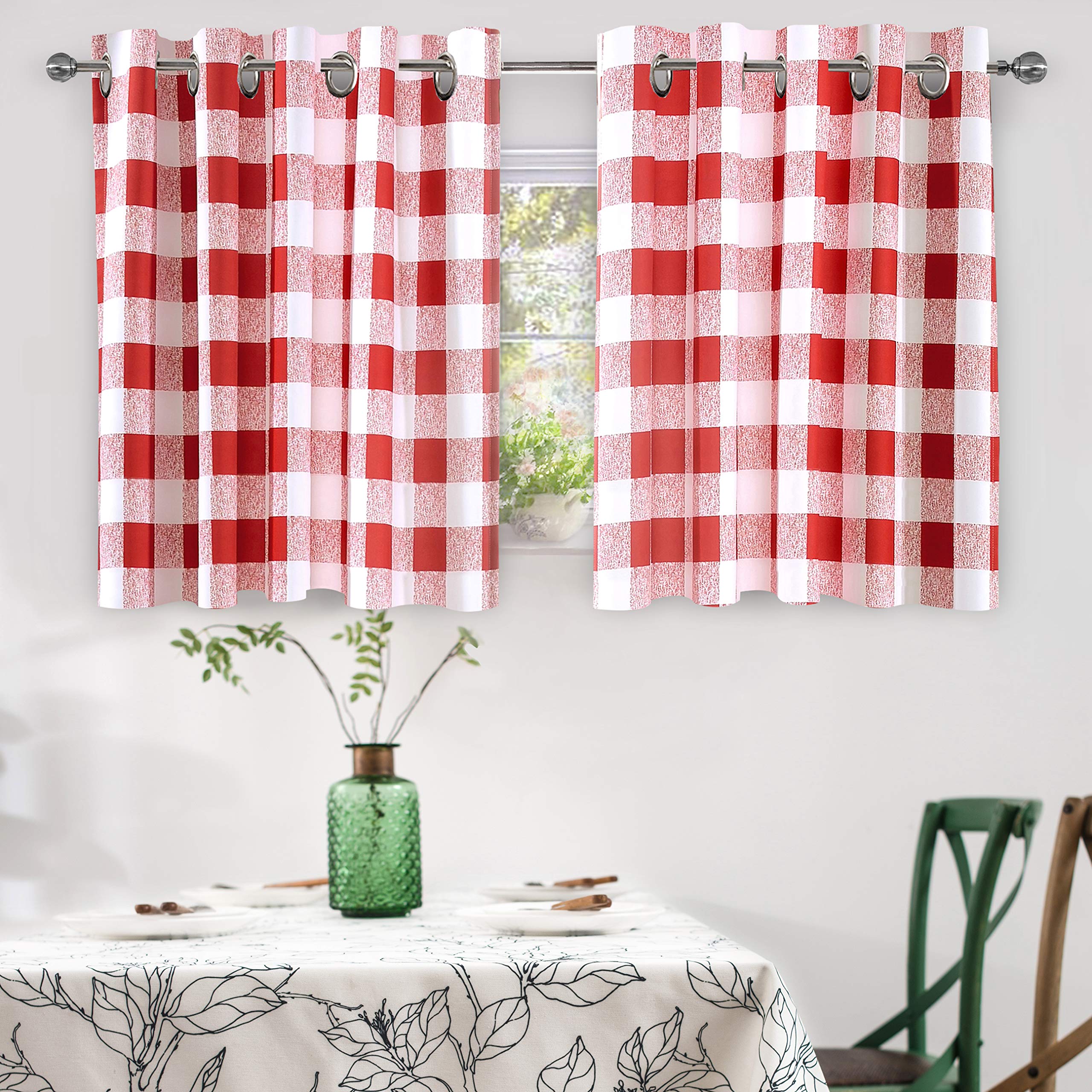 DriftAway Buffalo Plaid Check Curtains Red and White Buffalo Checkered Blackout Short Window Curtains for Kitchen Dining Room Ba