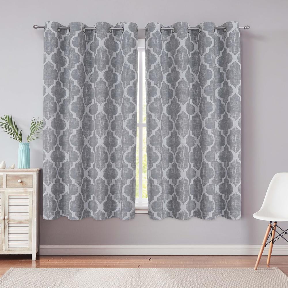 Beauoop Eyelet Print Bedroom Curtains 45 Inches Long 95% Blackout Window Curtain Panels Moroccan Geo Thermal Insulated Drapes Qu