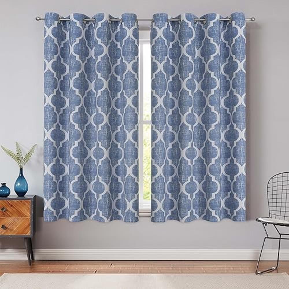 Beauoop Eyelet Print Bedroom Curtains 45 Inches Long 95% Blackout Window Curtain Panels Moroccan Geo Thermal Insulated Drapes Qu