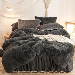 HAIHUA Fluffy Plush Shaggy Duvet Cover,Soft Fuzzy Comforter Set (1 Faux Fur Duvet Cover + 1 Faux Fur Pillow Cases) Fluffy Beddin