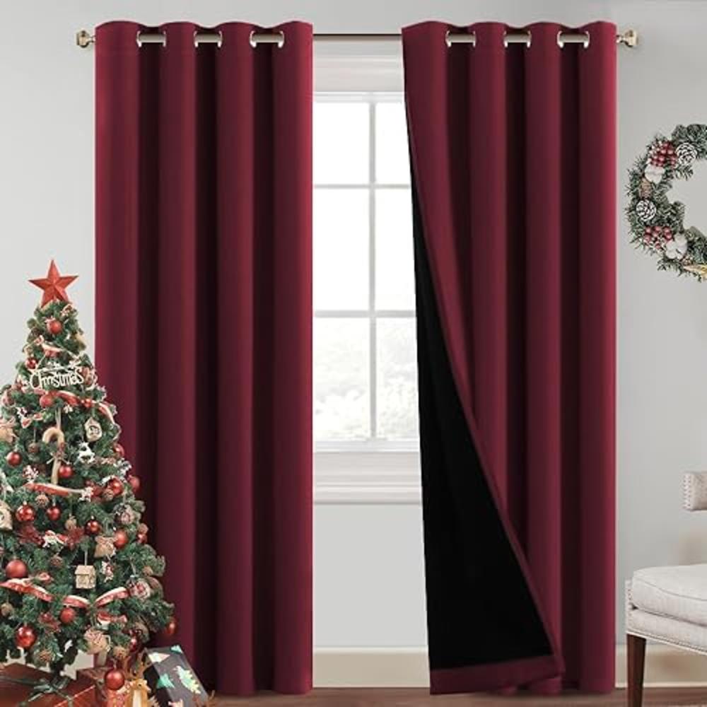 PrinceDeco Christmas Decorations for Room 100% Blackout Curtain Set Thermal Insulated & Energy Efficiency Window Draperies for B