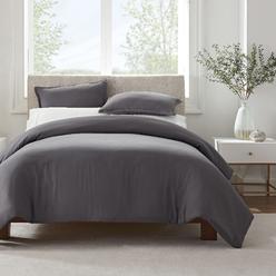 SERTA Simply Clean Ultra Soft Hypoallergenic Stain Resistant 3 Piece Solid Duvet Cover Set, Grey, King