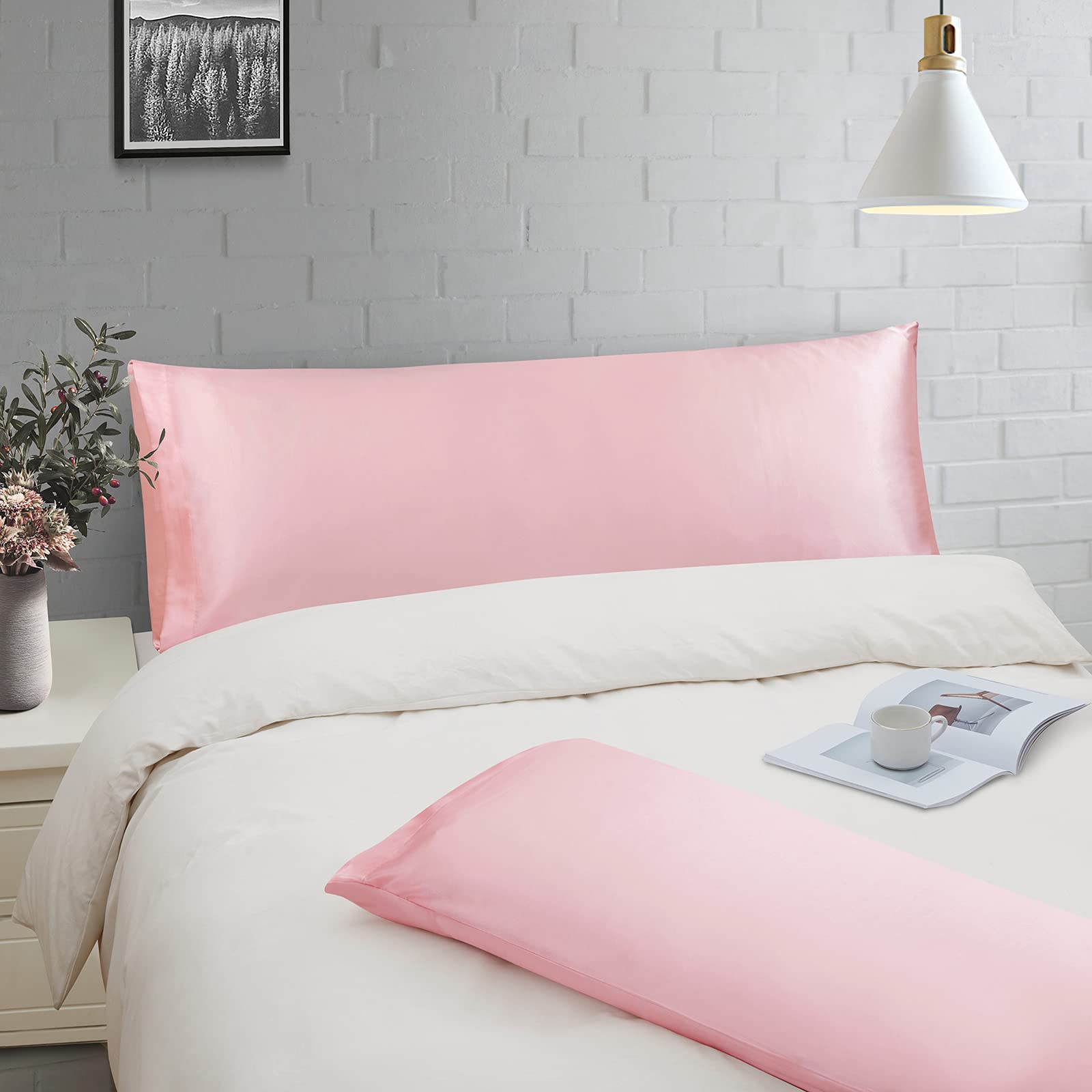 Ersmak Satin Body Pillow Cover Set of 20x54 Inches Blush Pink