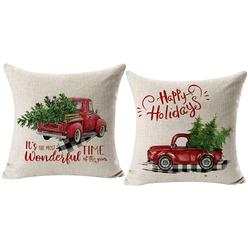 CARRIE HOME Outdoor Christmas Throw Pillow Covers 20x20 Set of 2 Red Truck Merry Christmas Throw Pillow Covers Xmas Decor for Ho