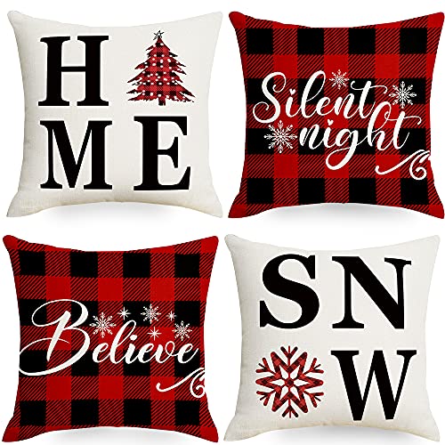Artmag 18x18 Christmas Snow Home Throw Pillow Covers,Decorative Farmhouse Outdoor Believe Silent Night Xmas Christmas Pillow Sha
