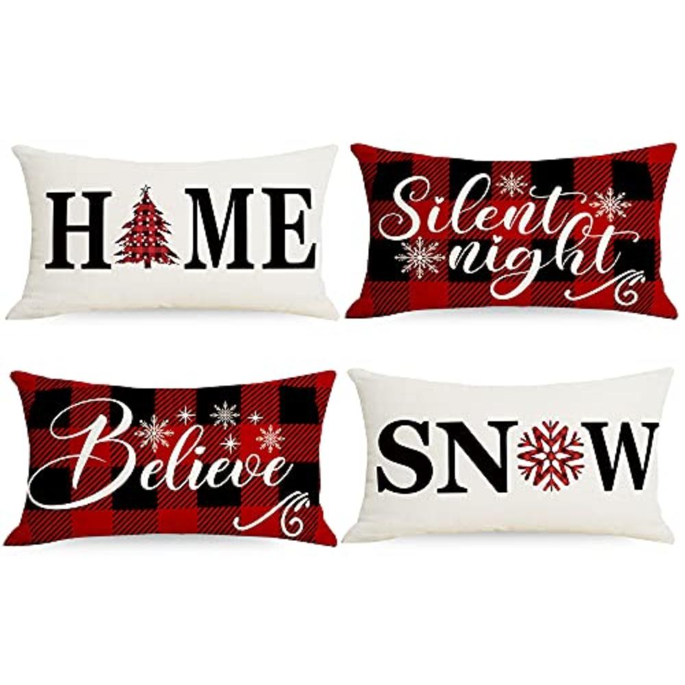 Artmag 24x24 Christmas Snow Home Throw Pillow Covers,Decorative Farmhouse Outdoor Believe Silent Night Xmas Christmas Pillow Sha