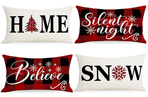Artmag 24x24 Christmas Snow Home Throw Pillow Covers,Decorative Farmhouse Outdoor Believe Silent Night Xmas Christmas Pillow Sha