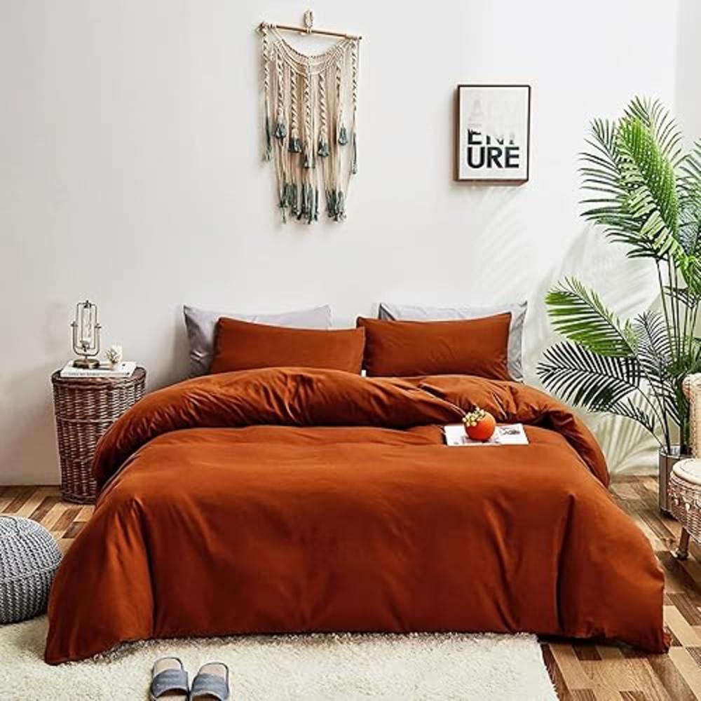 KAREVER Rust Comforter Sets Full Size Burnt Orange Bedding Set Reddish