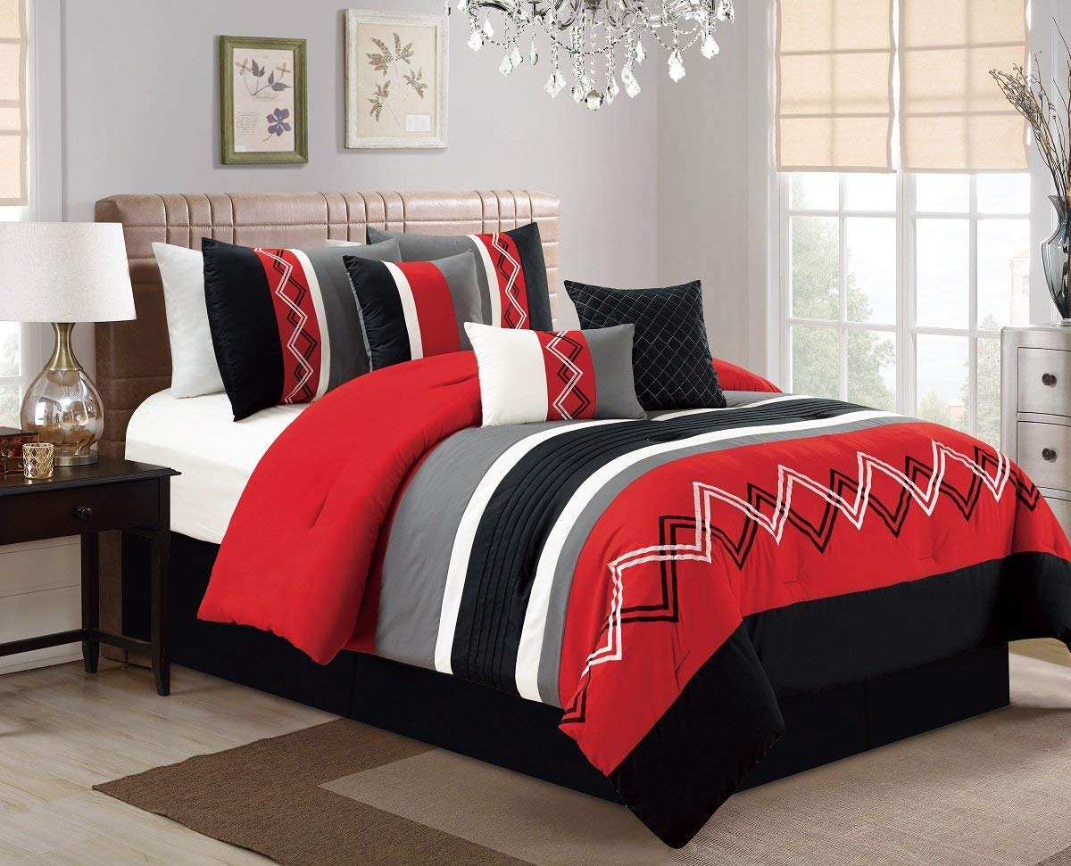 Basic Beyond King Size Comforter Set - Black And Red Striped Comforter Set  King Size,Lightweight Down, image size:1200x971