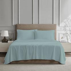 Color Sense Hotel Percale Cotton Rich Sheets, Aqua King Size Bed Sheet, Wrinkle-Resistant, Brushed for Extra Softness, Luxury Be