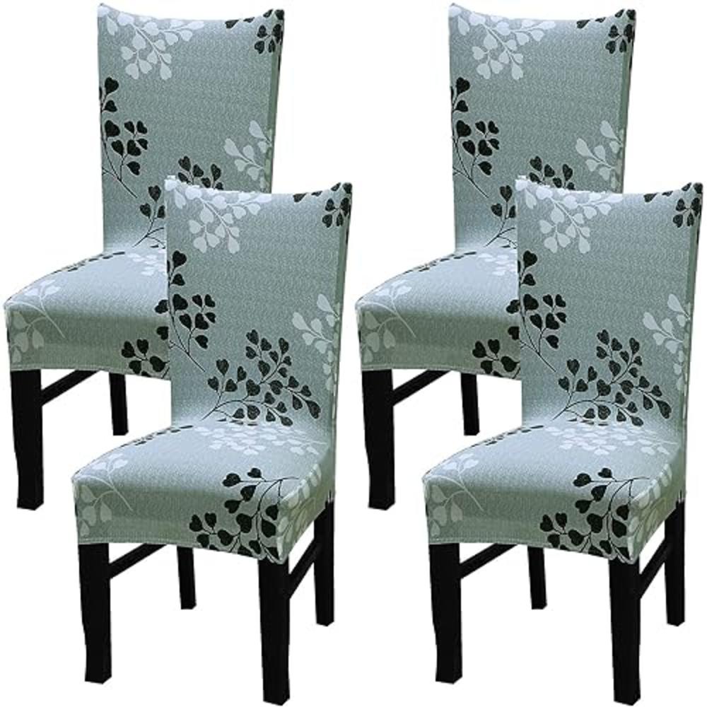 Yiaizhuo Chair Covers for Dining Room Set of 4 Pack Slipcovers High Back Chairs Cover Stretch Slipcover Green Grey Leaf