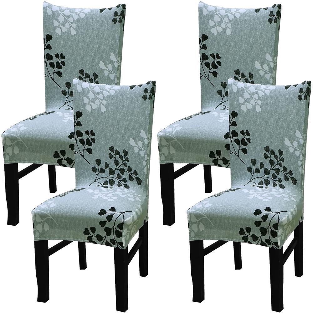 Yiaizhuo Chair Covers for Dining Room Set of 4 Pack Slipcovers High Back Chairs Cover Stretch Slipcover Green Grey Leaf