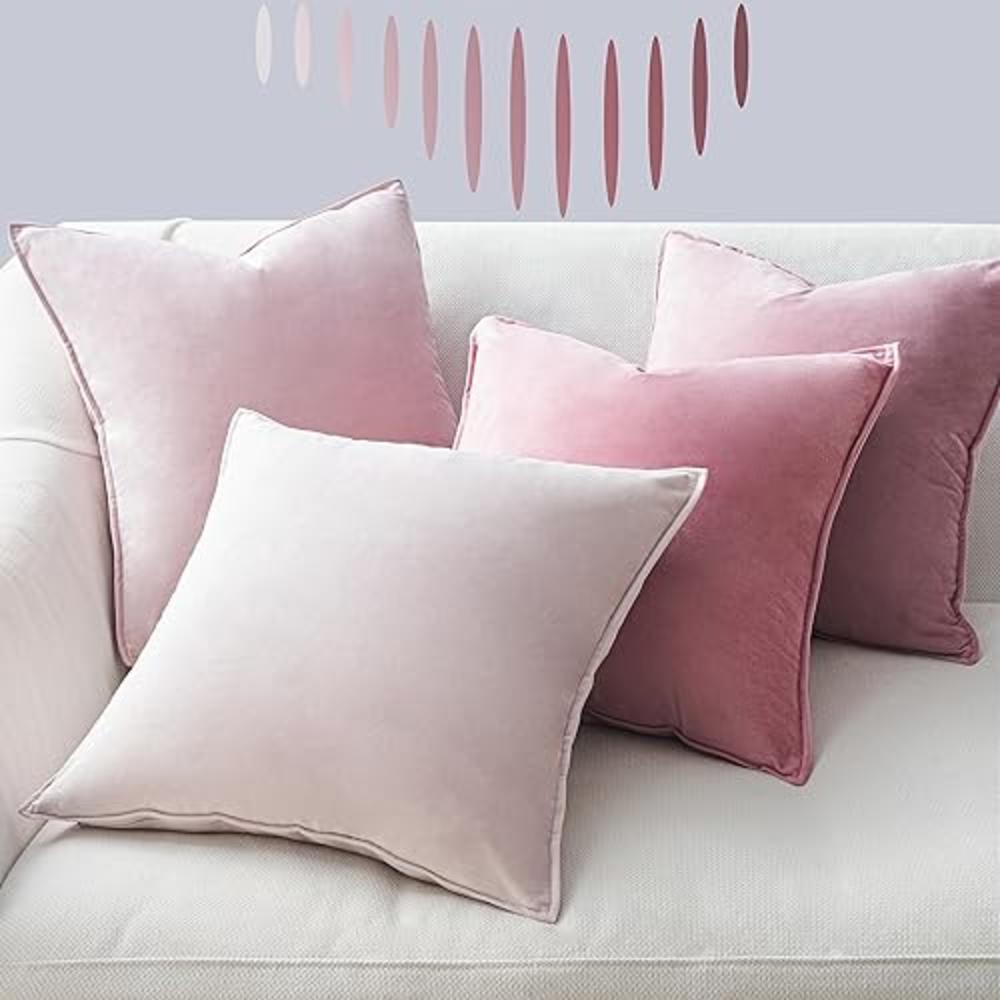 Topfinel Pink Decorative Throw Pillows Covers for Bed-Velvet 4 PC 18x18 Inch Couch Pillows Aesthetic Living Room Decor,Rustic Ba