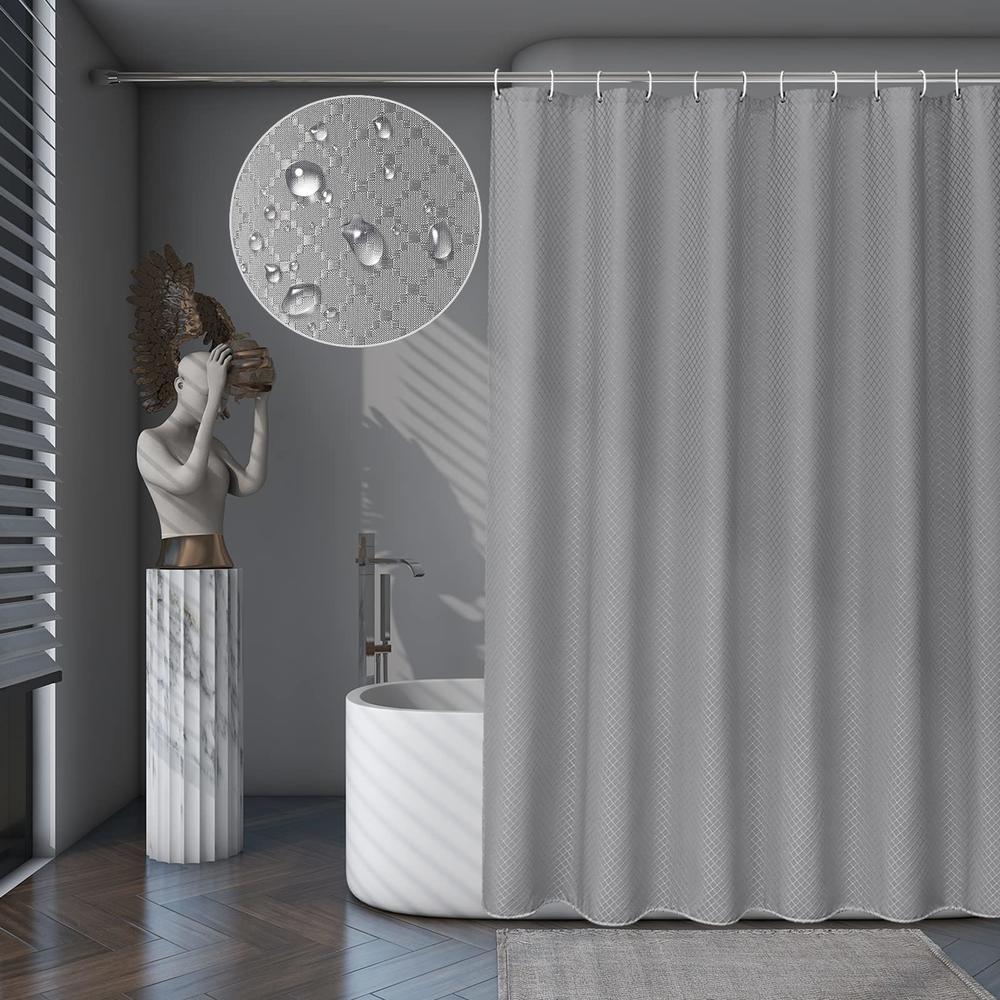 Beneyhome Extra Long Shower Curtain 72x96 Inches Height - Thick White Waffle Fabric Shower Curtain for Bathroom with Weighted He