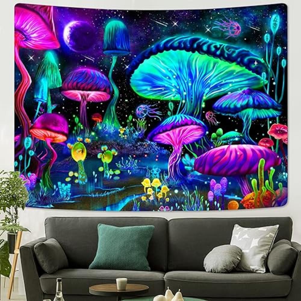 Zussun Mushroom Tapestry Colorful Tapestries for Bedroom Aesthetic Blue and Purple Neon Tapastry's Wall Hanging Plant Wall Tapes