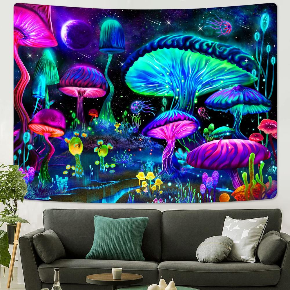 Zussun Mushroom Tapestry Colorful Tapestries for Bedroom Aesthetic Blue and Purple Neon Tapastry's Wall Hanging Plant Wall Tapes