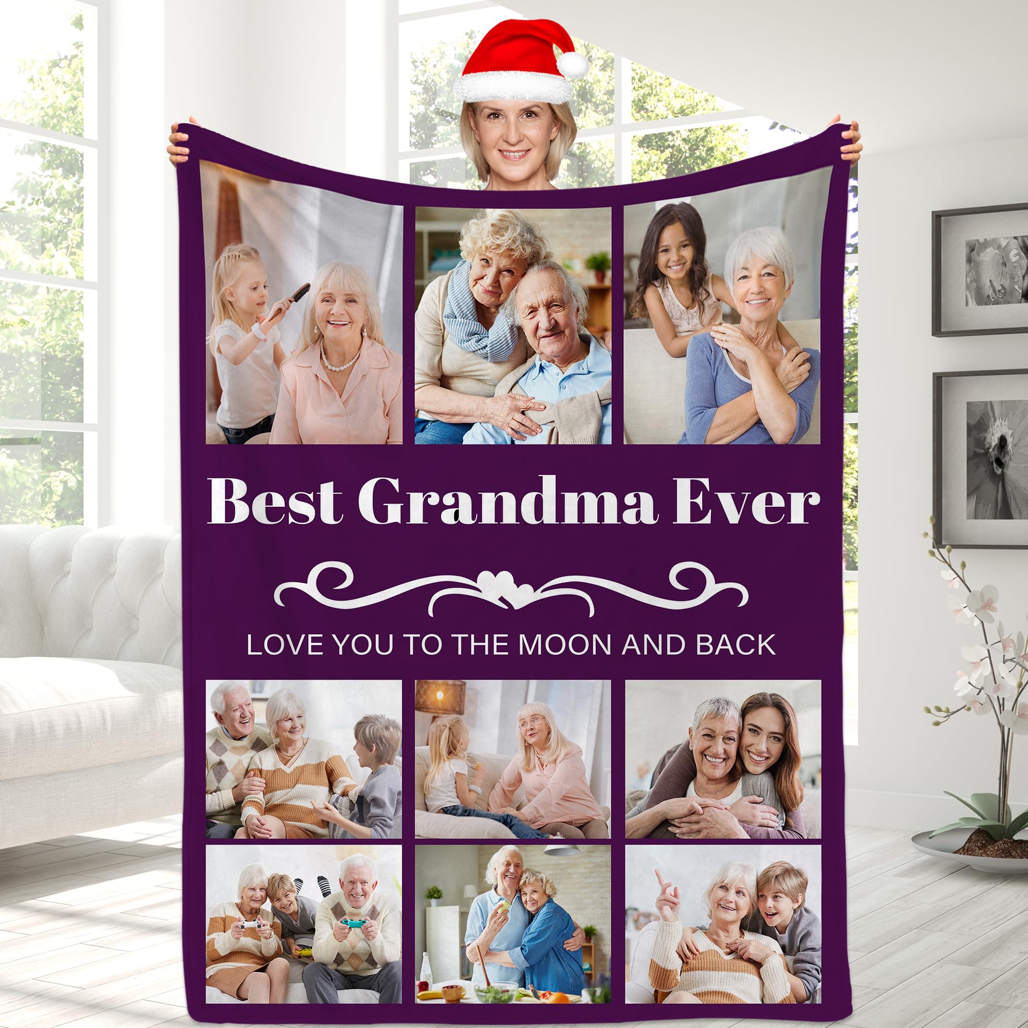 Magimagine Personalized Photo Blanket to My Grandma from Granddaughter Grandson, Personalized Blanket Gift Idea for Grandma, Birthday Gifts