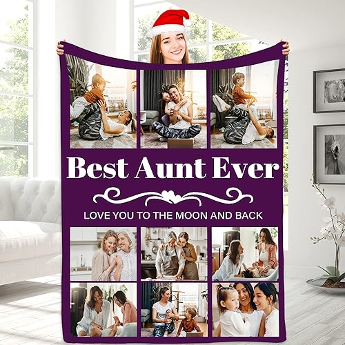 Magimagine Best Aunt Ever Birthday Gifts for Aunts Customized Blanket with Photos, Personalized Picture Collages Throw Blankets,