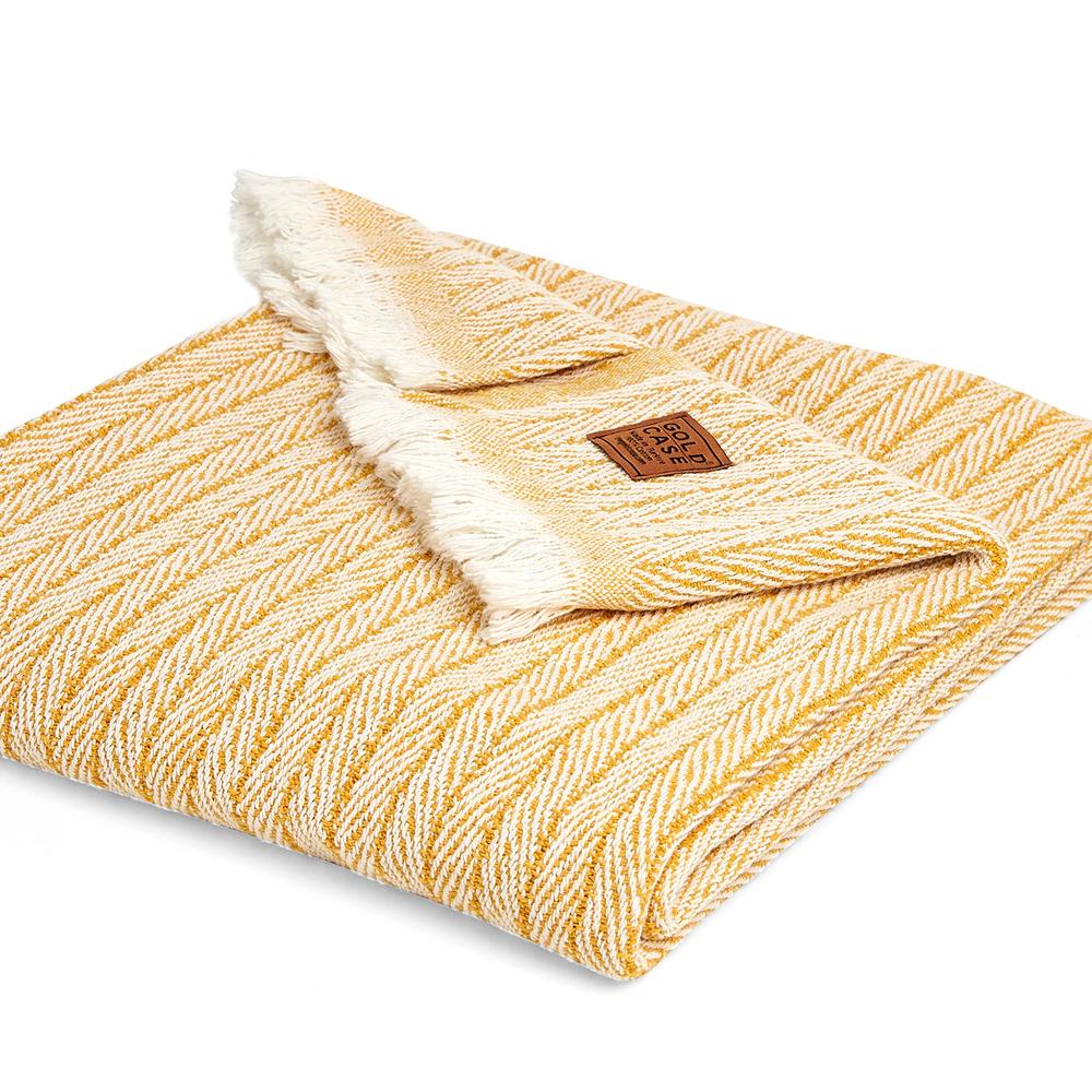 gOLD cASE HOME cOLLEcTION Gold CASE 100% Recycled Cotton Throw Blanket - 60x80 inches Super Soft Throw Blankets Pre-Washed Decorative Multi-Purpose Boho B