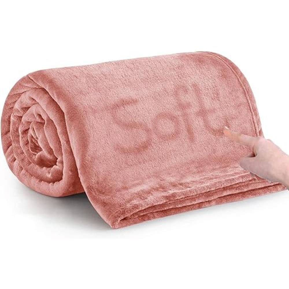 MOONLIGHT20015 Fleece Blanket Twin Size - Super Soft Cool Fuzzy Baby Pink Throw Blanket for Couch and Sofa - Lightweight Luxury 