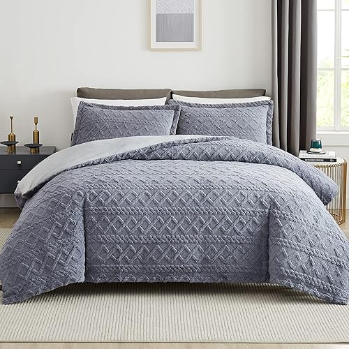 Topcee Grey Duvet Cover Twin Size-Tufted Twin Duvet Cover Set-Extremely Fluffy Soft Plush, 2 Pieces with Zipper Closure (1 Beddi