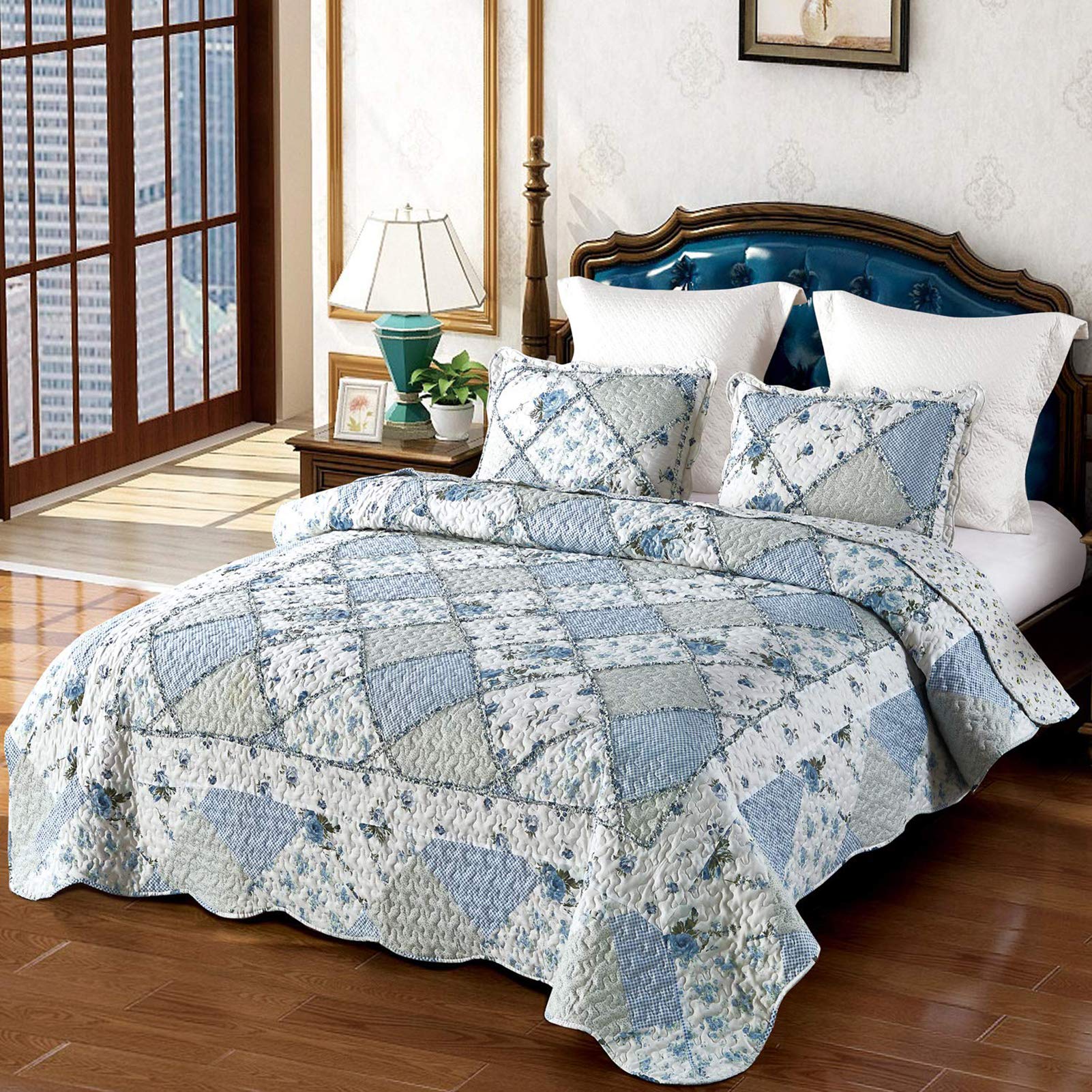 Vivilinen VIVILINEN Blue Patchwork Quilt Set King Size Reversible