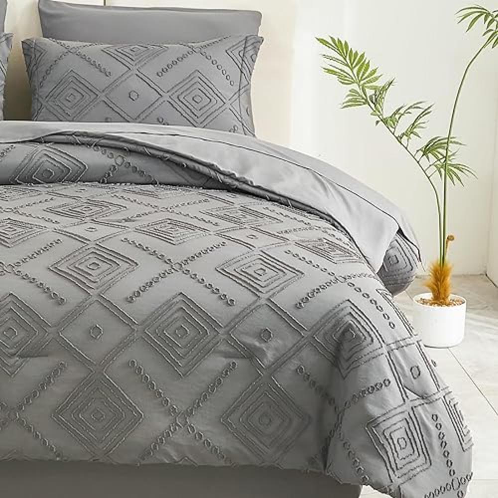 EMME Twin 5 Piece Boho Dark Grey Comforter Set Bed in A Bag, Microfiber Bohemian Bedding Comforter with Sheets, Ultra Soft Comfo