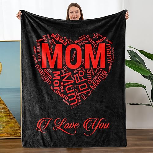 TURMTF Christmast Day Birthday Gifts for Mom, I Love You Mom Blanket 100 Languages Mom, Best Gifts for Mom from Daughter Son, Mo