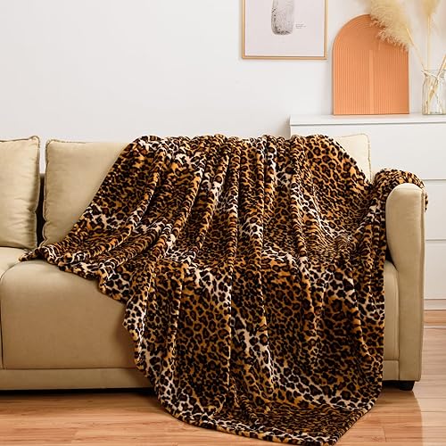 Vessia Leopard Printed Throw Blanket for Couch,Bed,Sofa, Soft Cozy 290GSM Classic Leopard Pattern Blanket for All Season Decor, 