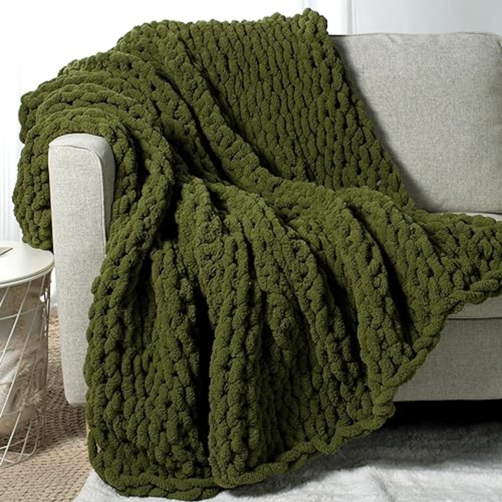 Carriediosa Chunky Knit Throw Blanket 60" X 80" Twin, 100% Hand Made Large Chenille Loop Yarn Soft Fluffy Throws for Couch Sofa 