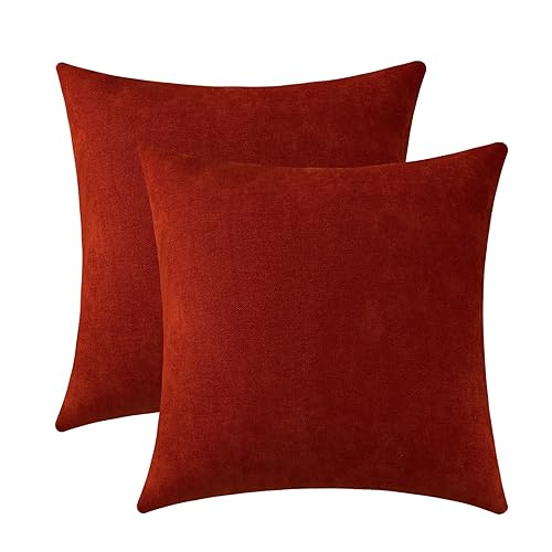 Jeneoo Orange Red Decorative Throw Pillow Covers Soft Chenille Comfy Solid Couch Cushion Cover Decor (Set of 2, 18 x 18 Inches)