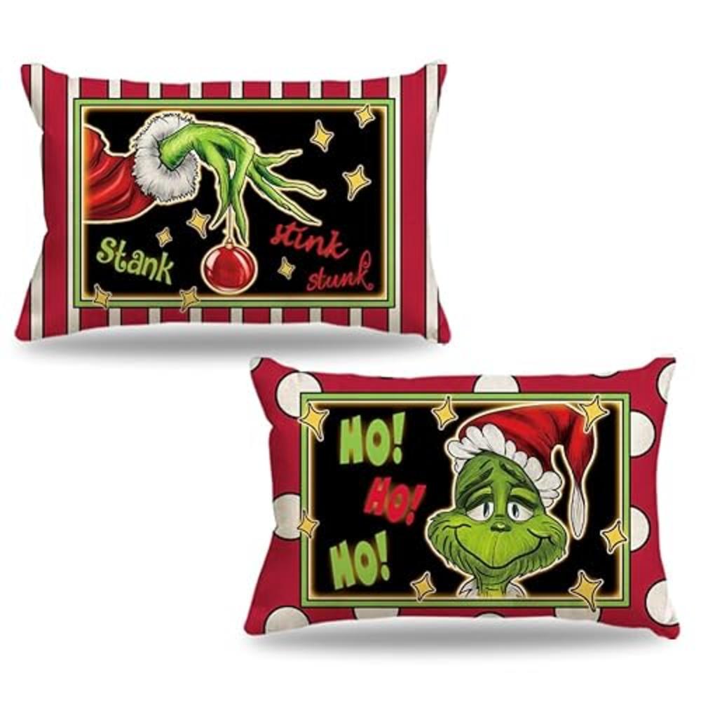 CARRIE HOME Christmas Lumbar Pillow Covers 12x20 Set of 2 Green Christmas Decorations Outdoor Christmas Pillows 12 x 20 Funny Wi