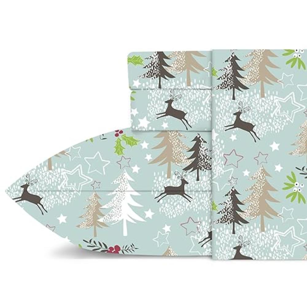 JOOKI Christmas Sheets Queen, Christmas Bed Sheets Soft Microfiber Reindeers Christmas Tree Sheets, 16 Inches Deep Pocket Printe
