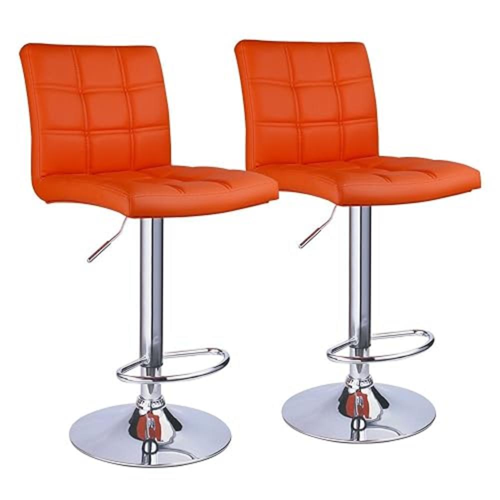 LEOPARD OUTDOOR PRODUCTS Modern Square PU Leather Adjustable Bar Stools with Back, Set of 2, Counter Height Swivel Stool by Leopard (Orange)